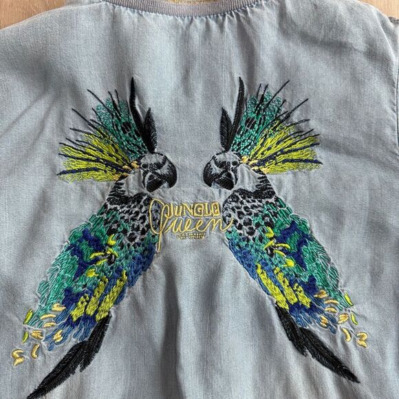 Catimini embroidered birds bomber denim jean jacket, size 10 - Picture 5 of 5